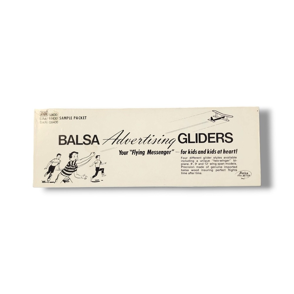 Balsa Advertising Wood Gliders 4 Pack Sample Kit 1988 Vintage Flying Messenger